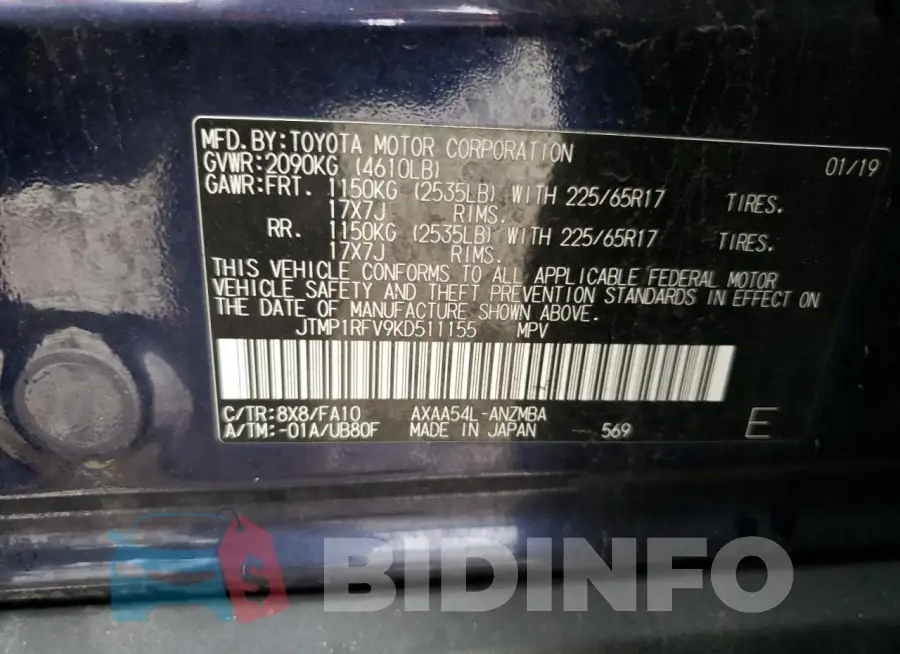 JTMP1RFV9KD511155 Photo# 13