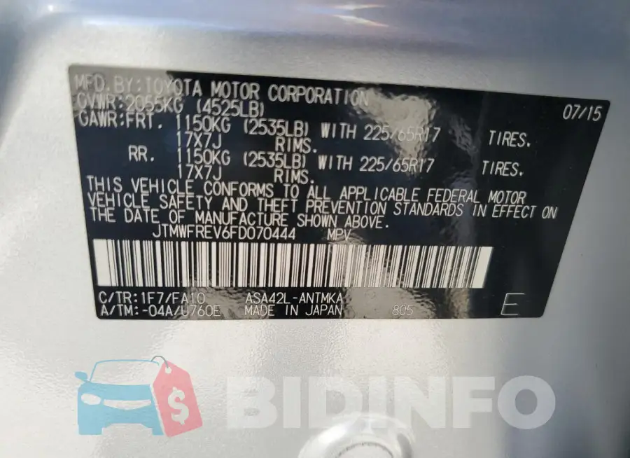 JTMWFREV6FD070444 Photo# 13