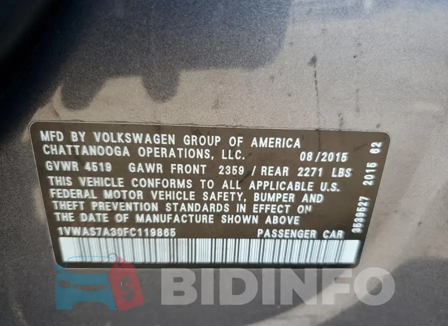 1VWAS7A30FC119865 Photo# 12
