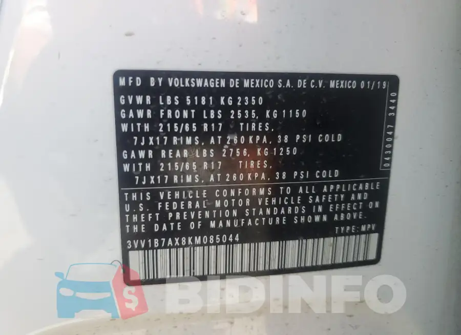 3VV1B7AX8KM085044 Photo# 14