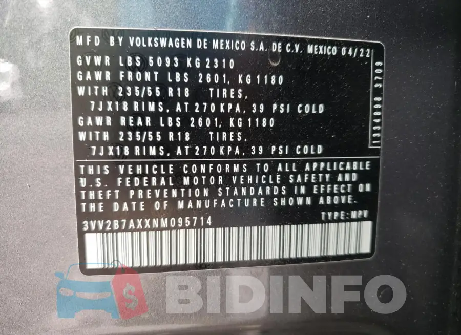 3VV2B7AXXNM095714 Photo# 13