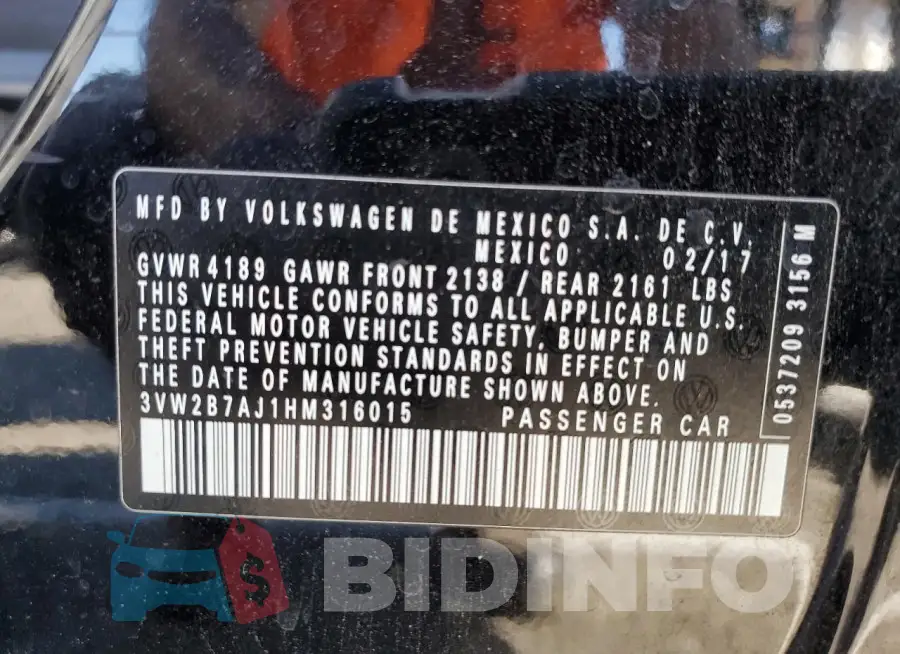 3VW2B7AJ1HM316015 Photo# 13