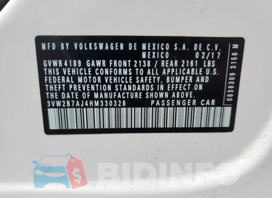 3VW2B7AJ4HM330328 Photo# 12