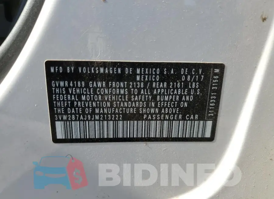 3VW2B7AJ9JM213222 Photo# 13