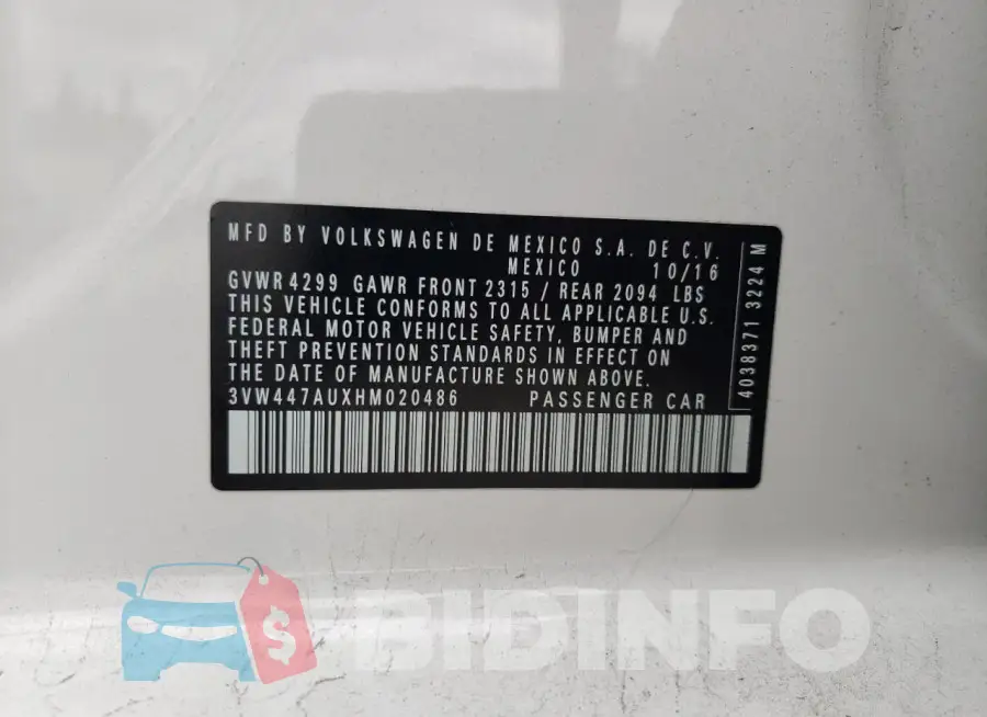 3VW447AUXHM020486 Photo# 12