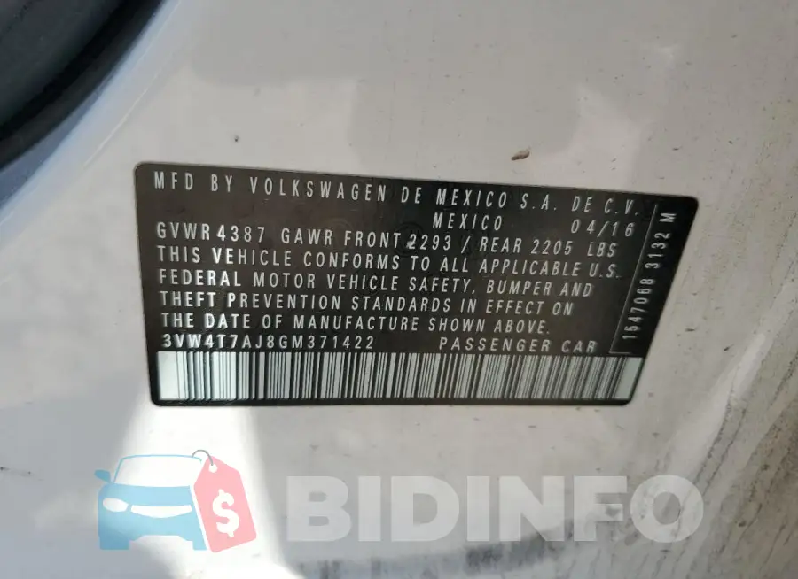 3VW4T7AJ8GM371422 Photo# 13