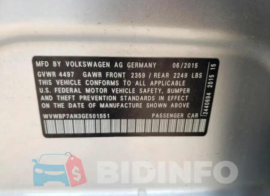 WVWBP7AN3GE501551 Photo# 12