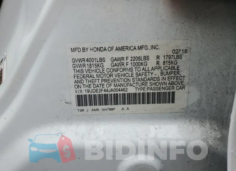 19UDE2F44JA004462 Photo# 12