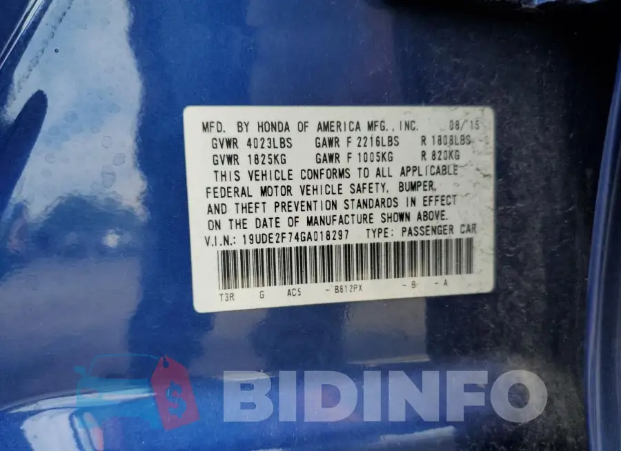 19UDE2F74GA018297 Photo# 12