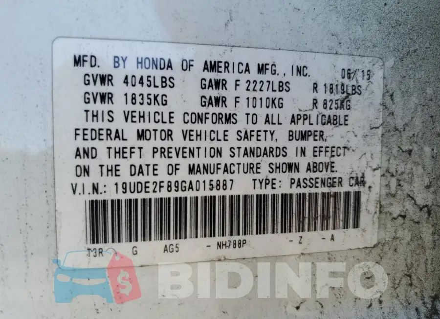 19UDE2F89GA015887 Photo# 12