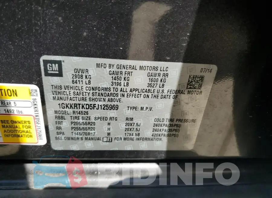 1GKKRTKD5FJ125969 Photo# 13