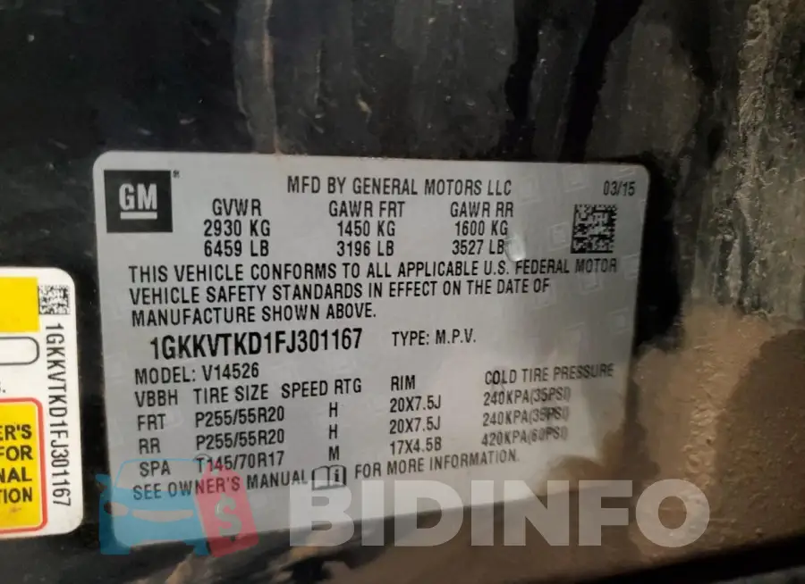 1GKKVTKD1FJ301167 Photo# 14