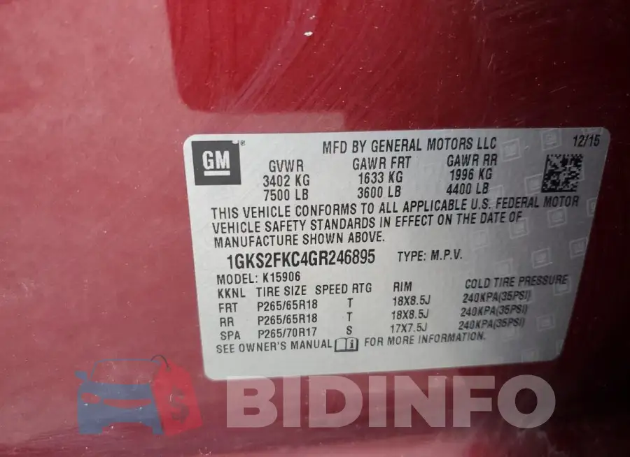 1GKS2FKC4GR246895 Photo# 13