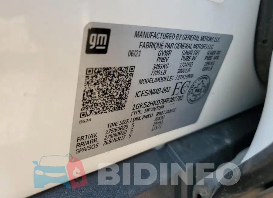 1GKS2HKD7MR387783 Photo# 11