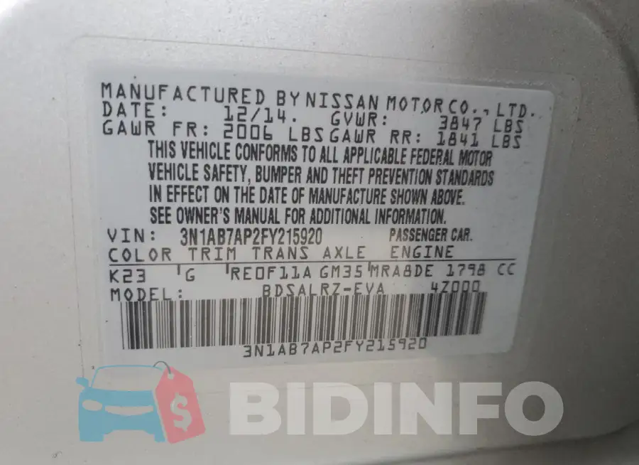 3N1AB7AP2FY215920 Photo# 12