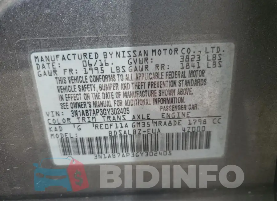 3N1AB7AP3GY302405 Photo# 13