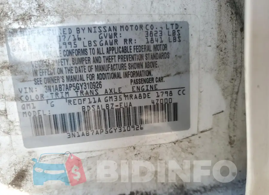 3N1AB7AP5GY310926 Photo# 13