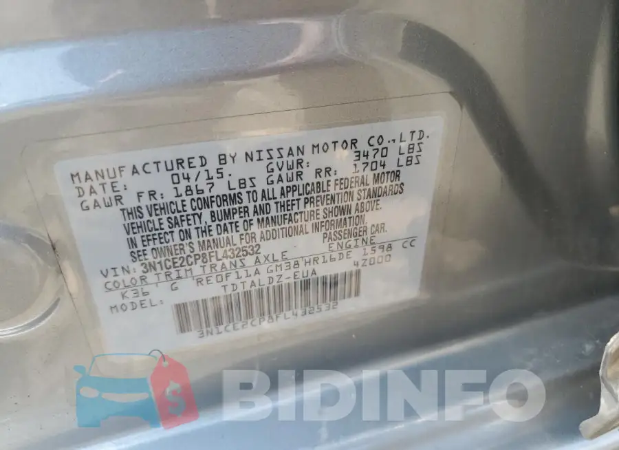 3N1CE2CP8FL432532 Photo# 13