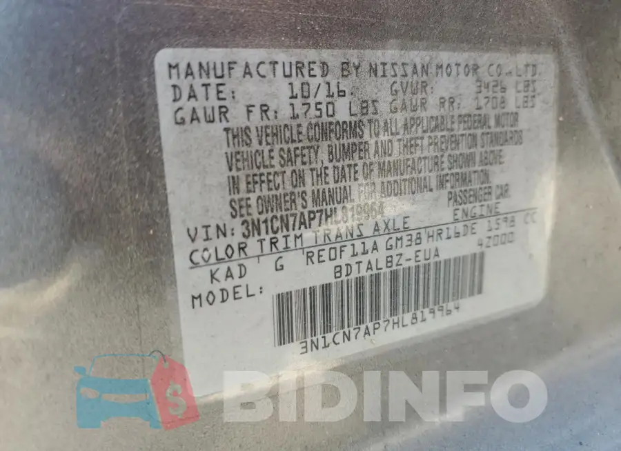 3N1CN7AP7HL819964 Photo# 12