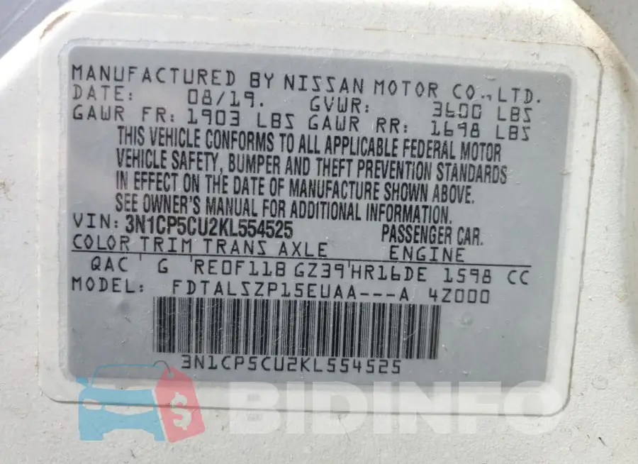 3N1CP5CU2KL554525 Photo# 12