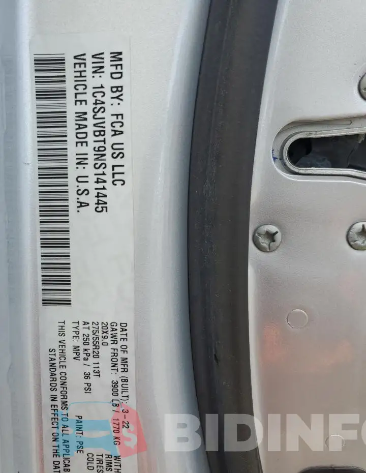 1C4SJVBT9NS141445 Photo# 14