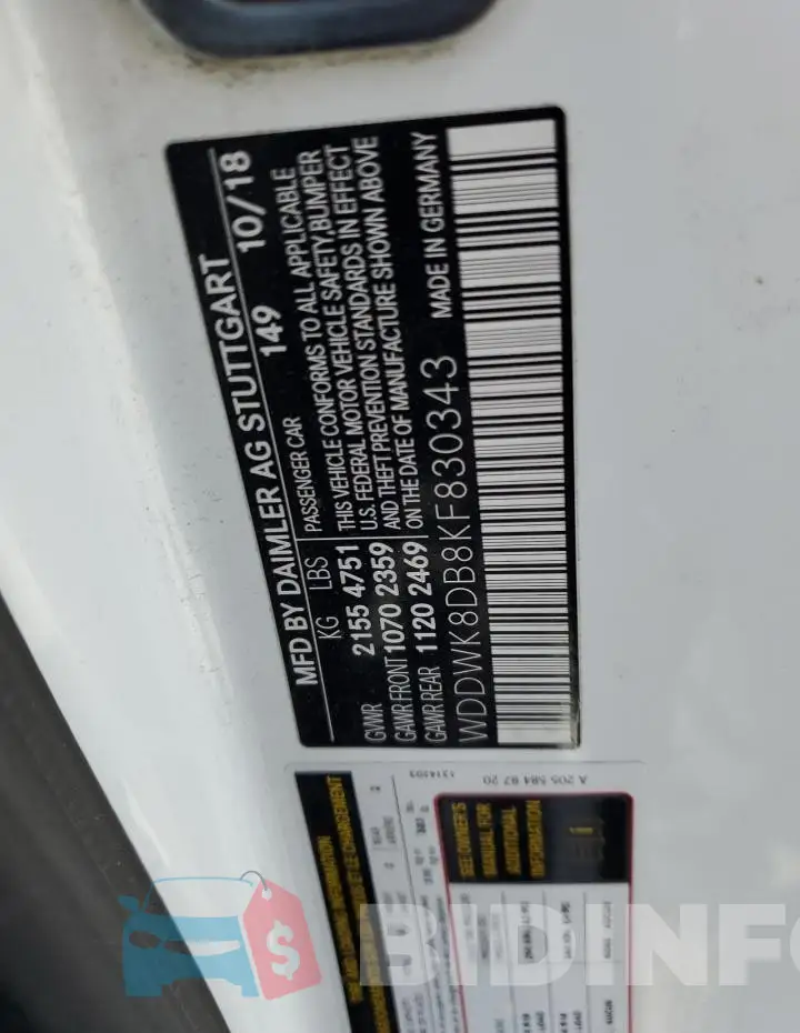 WDDWK8DB8KF830343 Photo# 12