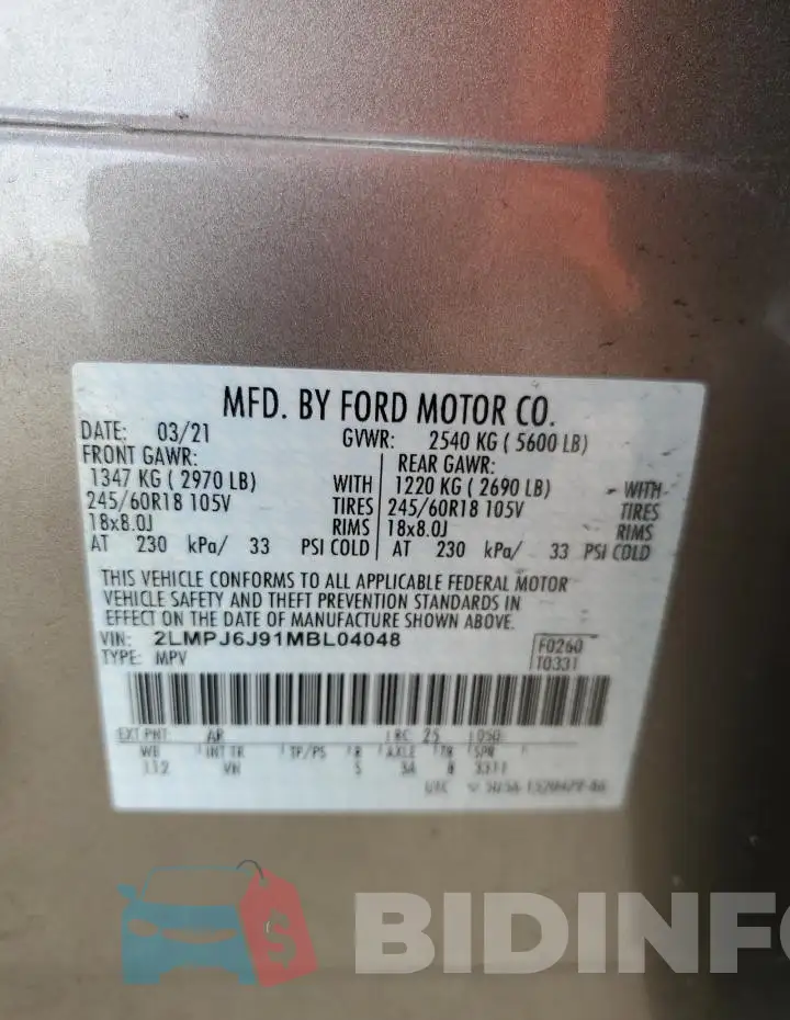2LMPJ6J91MBL04048 Photo# 14