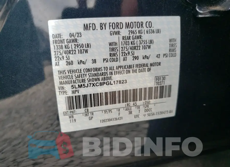 5LM5J7XC8PGL17823 Photo# 13