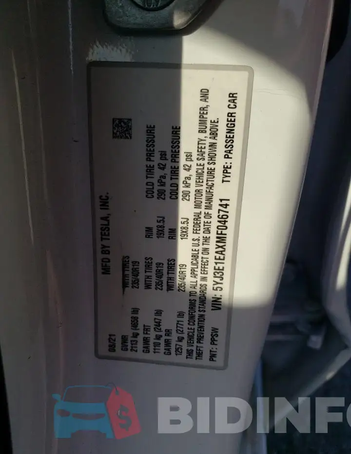 5YJ3E1EAXMF046741 Photo# 12