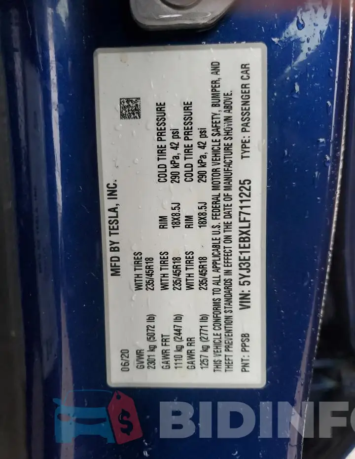5YJ3E1EBXLF711225 Photo# 12