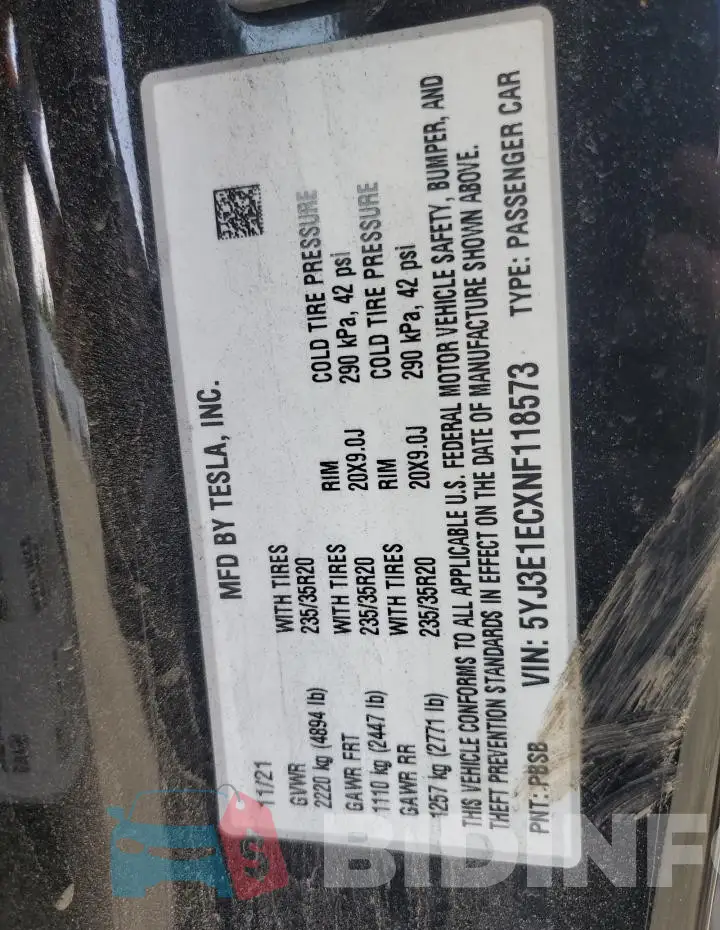 5YJ3E1ECXNF118573 Photo# 12