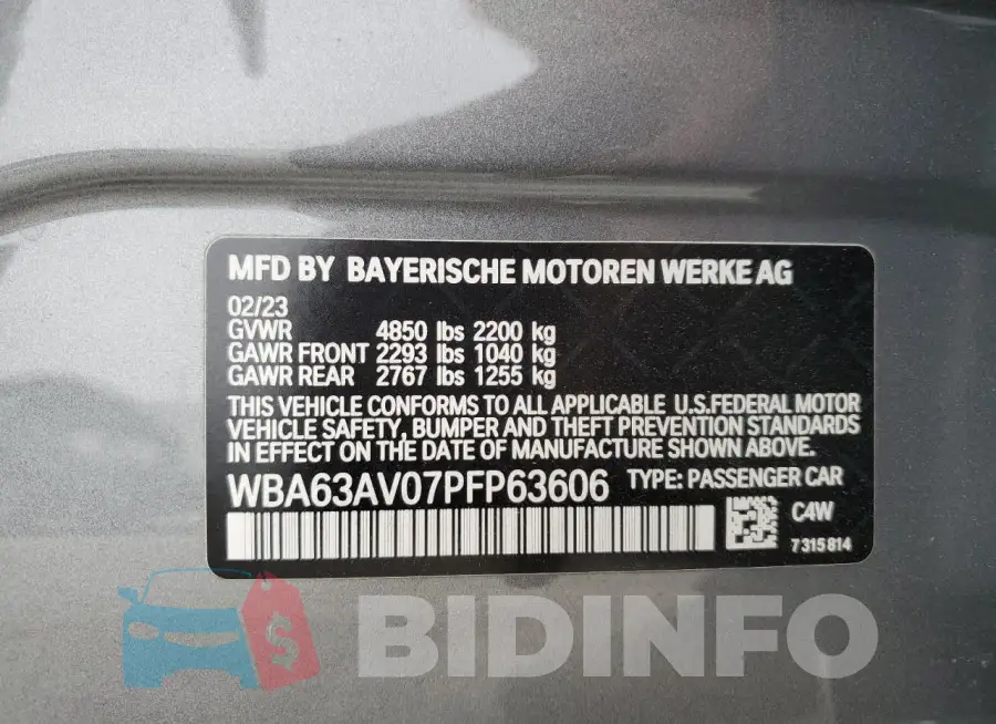 WBA63AV07PFP63606 Photo# 12