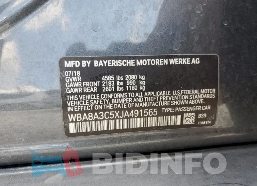 WBA8A3C5XJA491565 Photo# 12