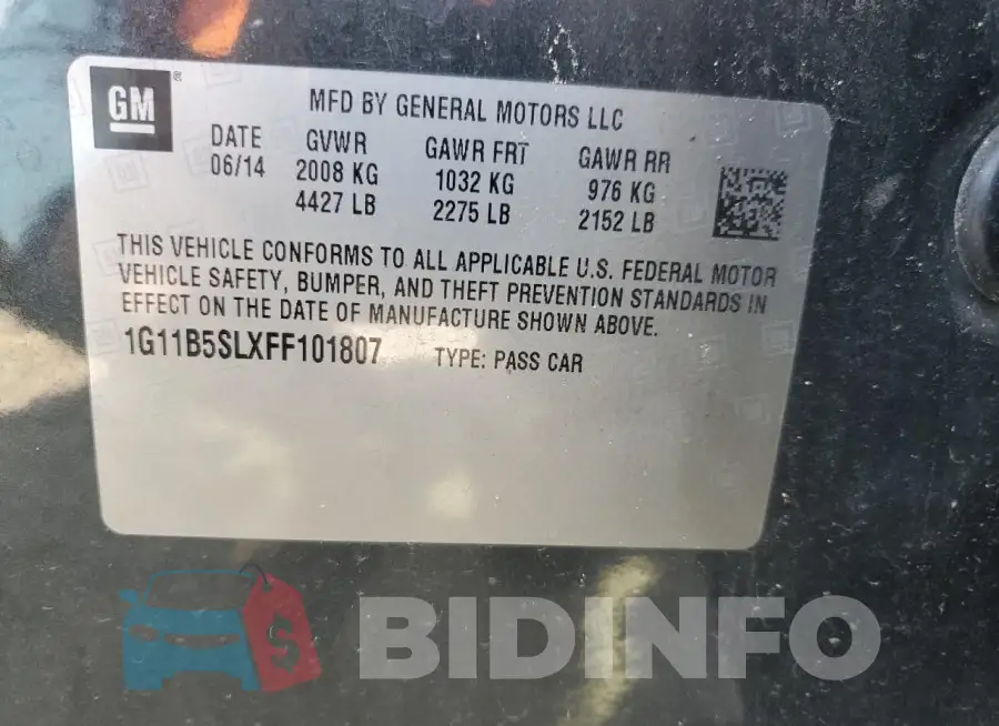 1G11B5SLXFF101807 Photo# 13