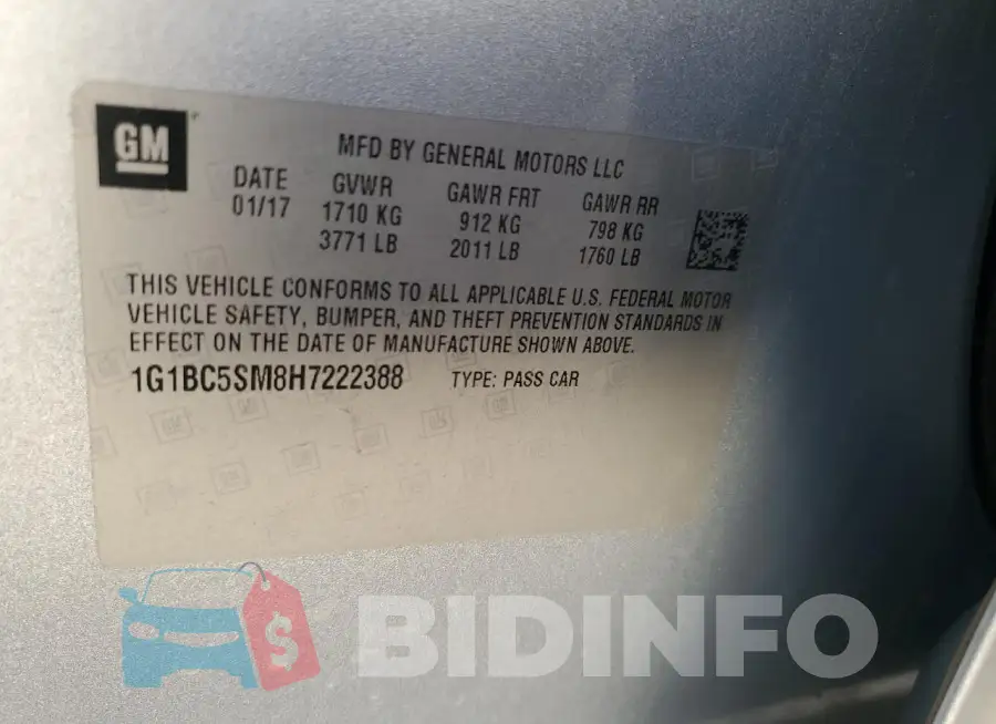 1G1BC5SM8H7222388 Photo# 12