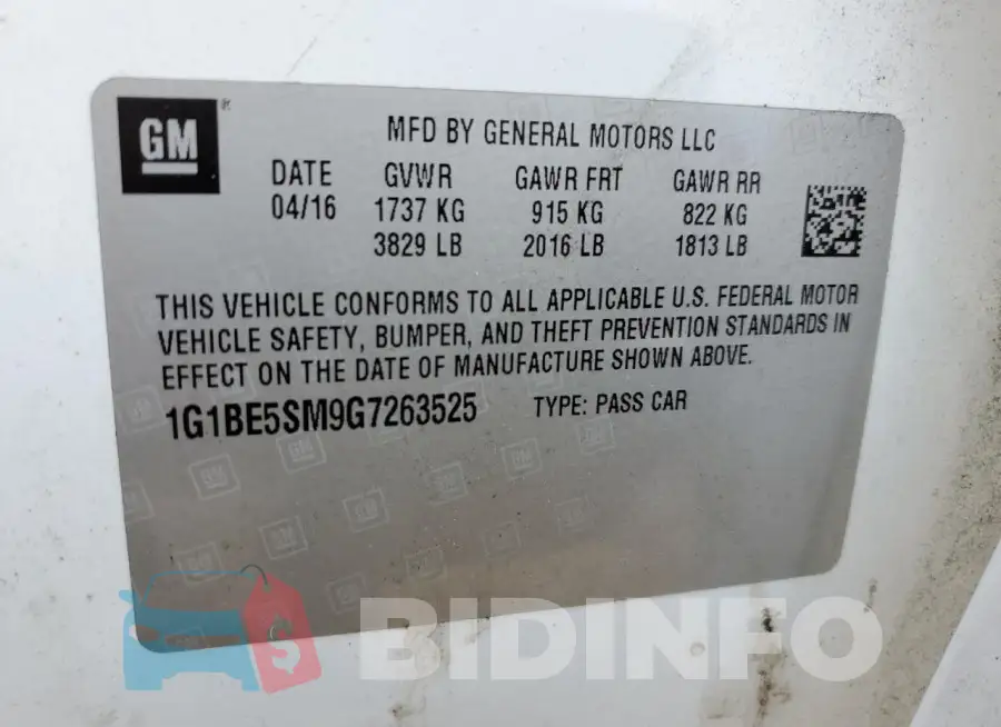 1G1BE5SM9G7263525 Photo# 12