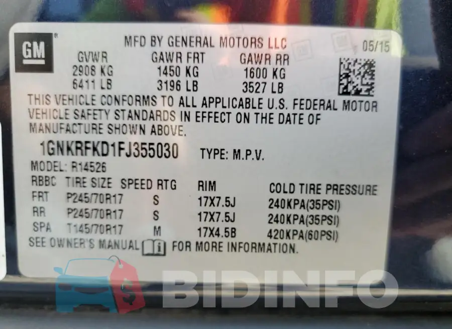 1GNKRFKD1FJ355030 Photo# 13