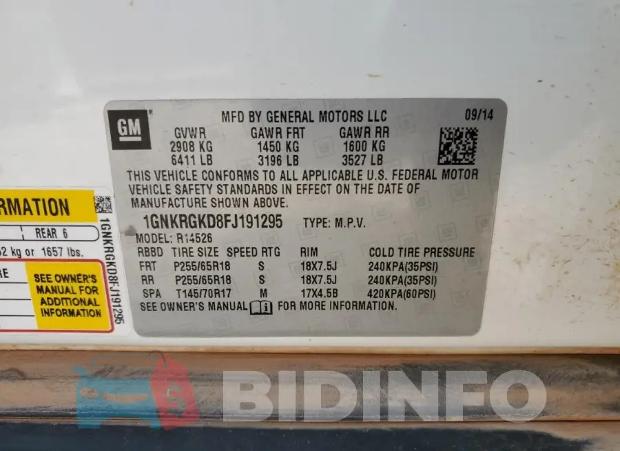 1GNKRGKD8FJ191295 Photo# 14