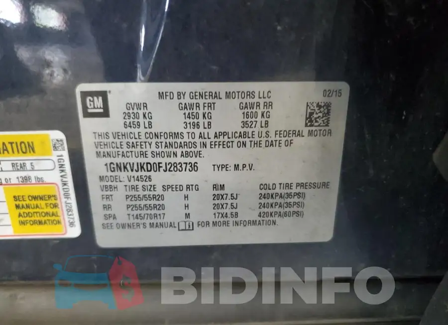 1GNKVJKD0FJ283736 Photo# 13