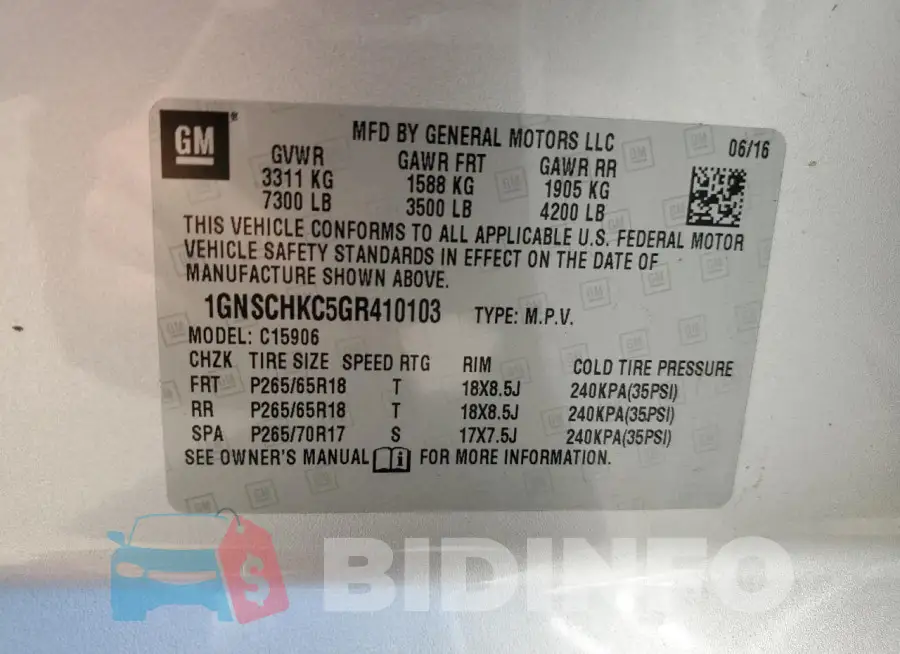 1GNSCHKC5GR410103 Photo# 13