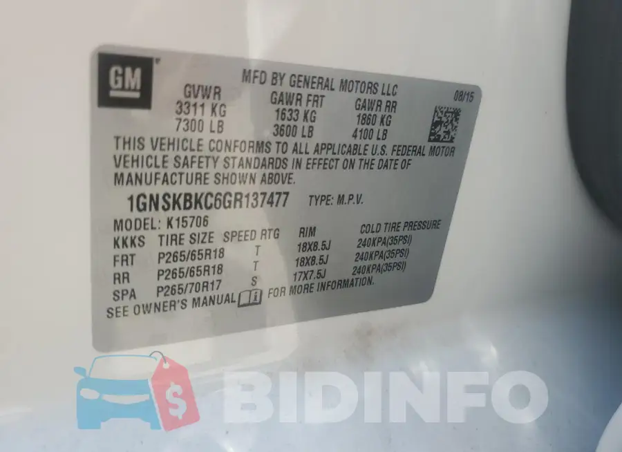 1GNSKBKC6GR137477 Photo# 13