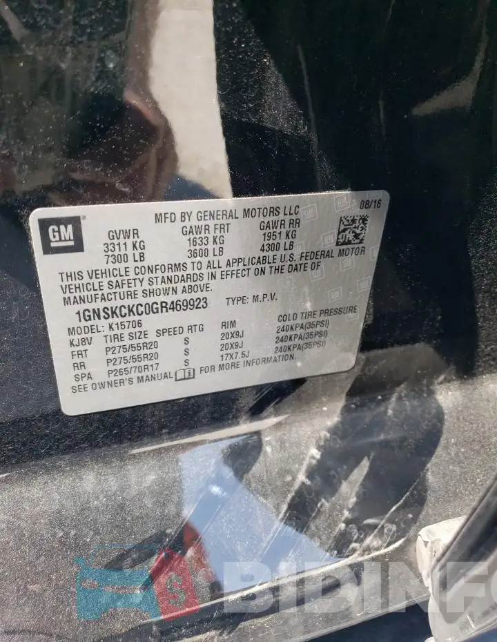 1GNSKCKC0GR469923 Photo# 14