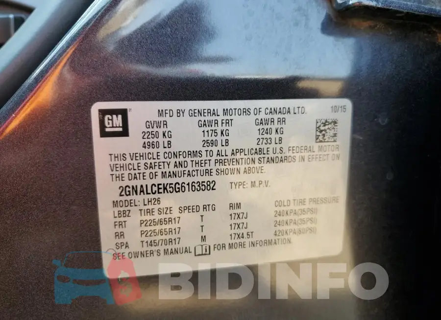 2GNALCEK5G6163582 Photo# 13
