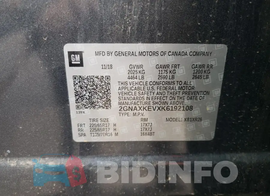 2GNAXKEVXK6192108 Photo# 14