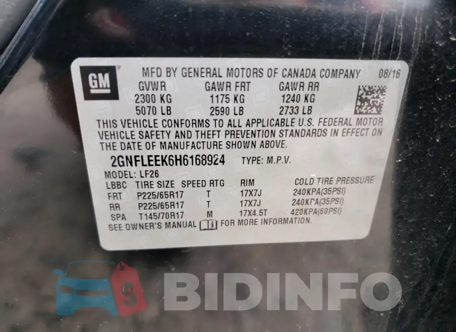 2GNFLEEK6H6168924 Photo# 13