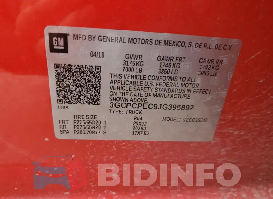 3GCPCPEC9JG395892 Photo# 12