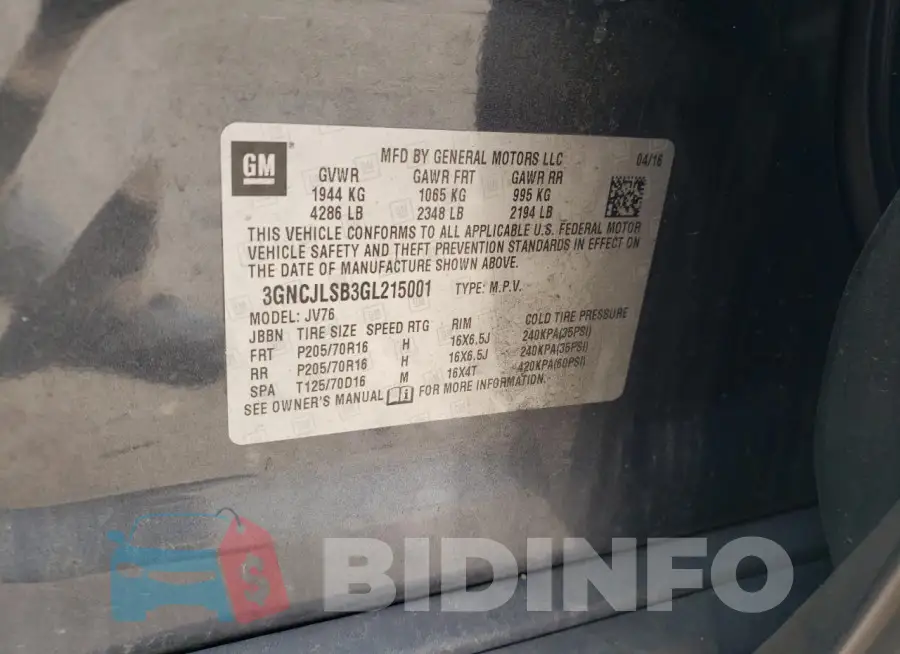 3GNCJLSB3GL215001 Photo# 13