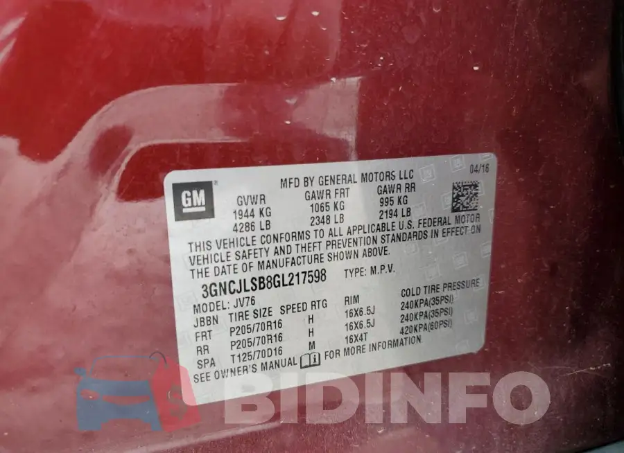 3GNCJLSB8GL217598 Photo# 13