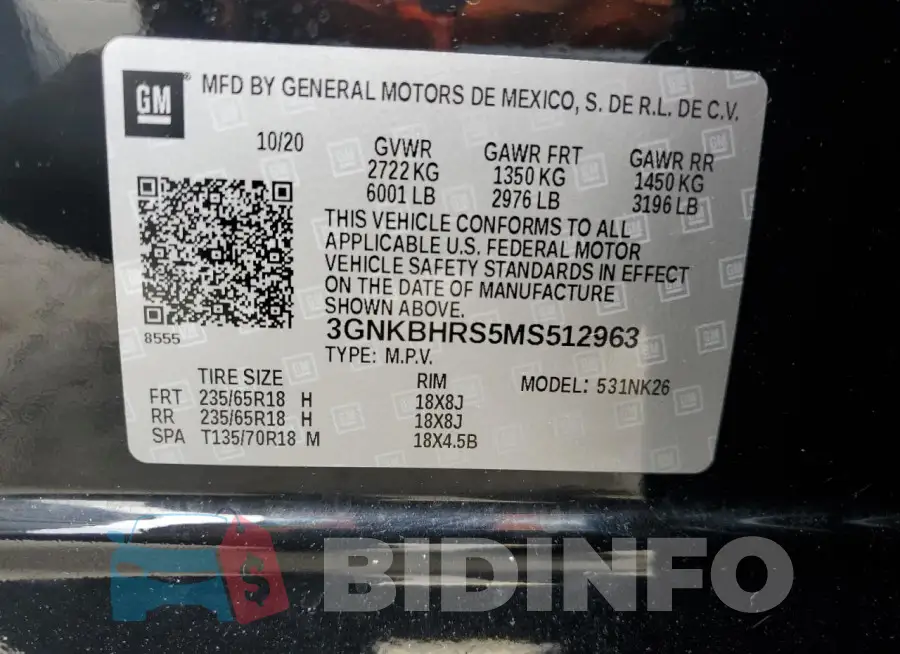 3GNKBHRS5MS512963 Photo# 14