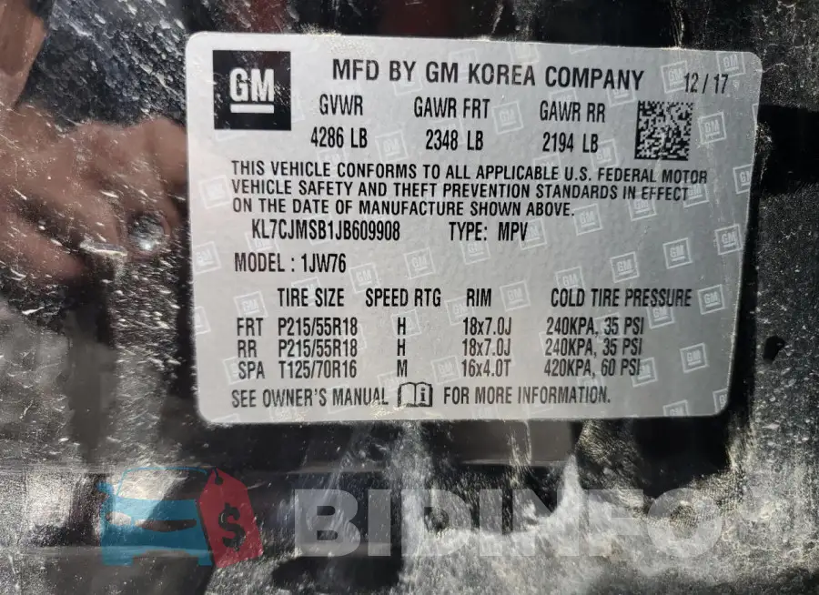 KL7CJMSB1JB609908 Photo# 13